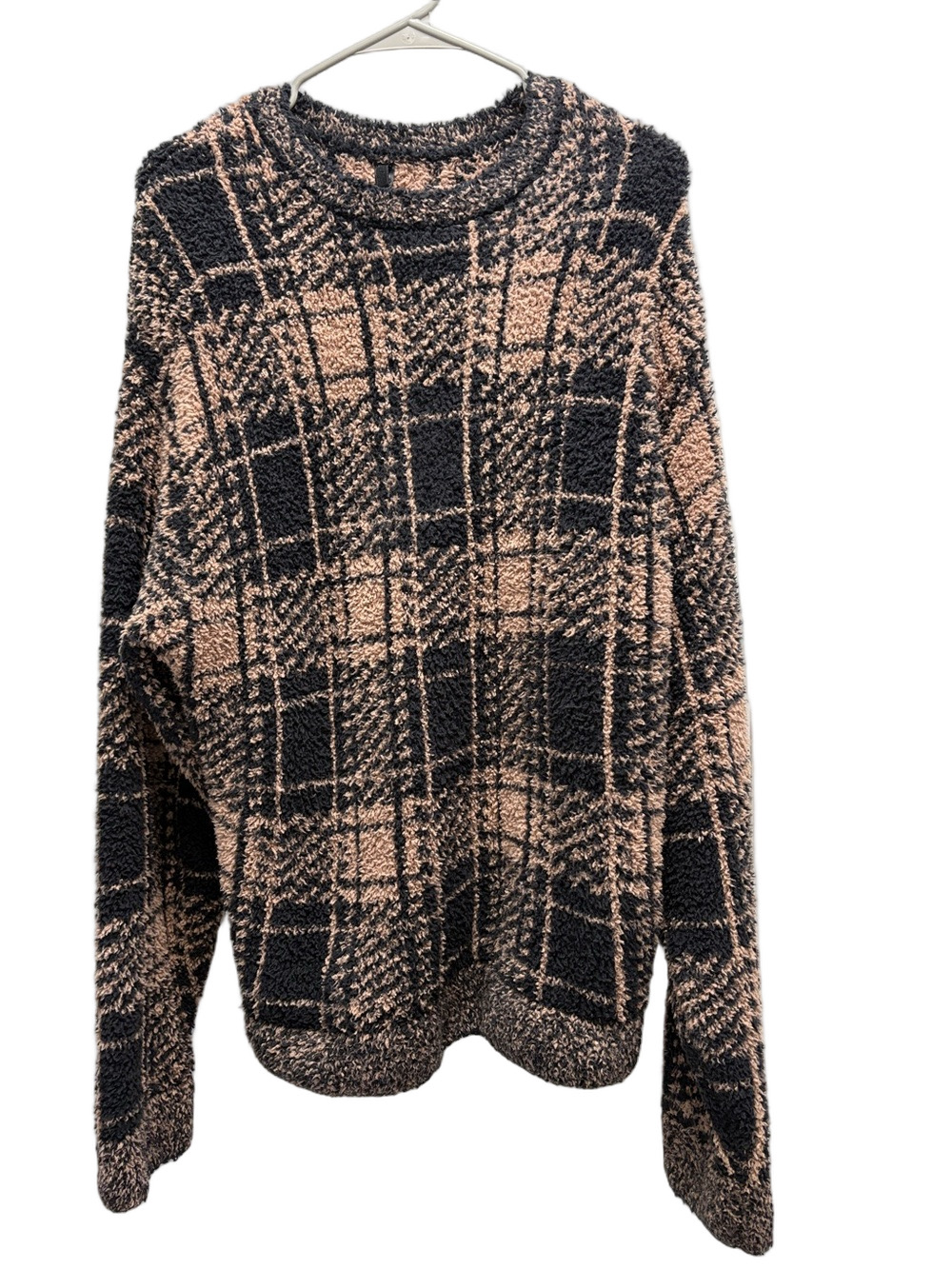 SKIMS Plush Plaid Teddy Sweater XL Brown Black Oversized Fuzzy Soft Pullover - Picture 2 of 7